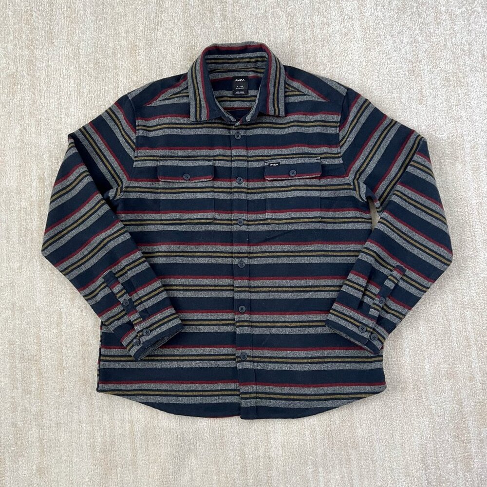 RVCA Blanket Flannel Button Up Long Sleeve Shirt L Stripe